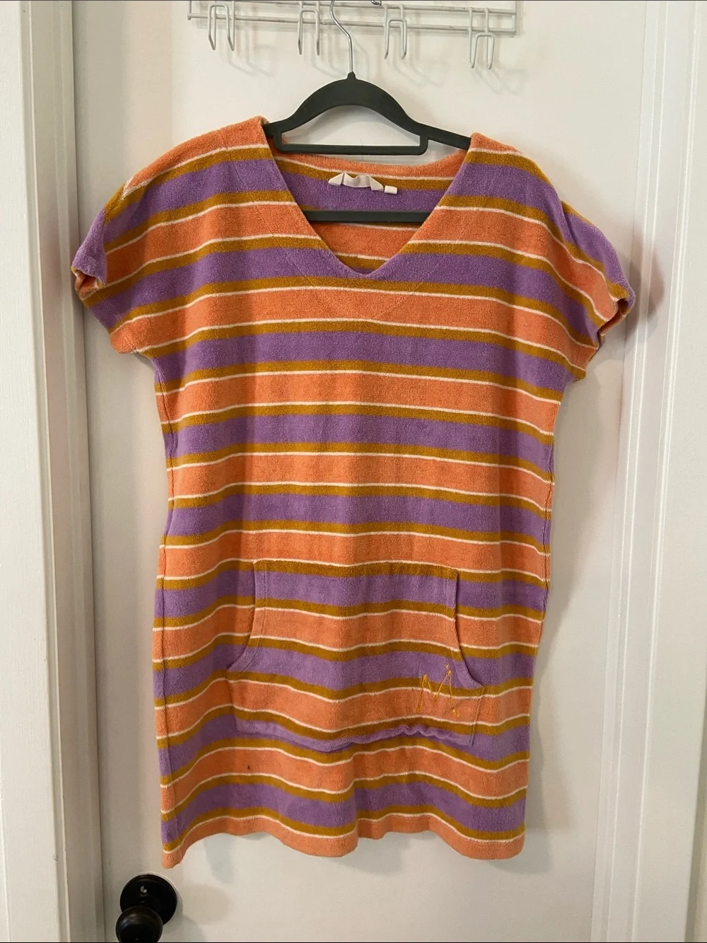 Munster Kids Girls' Orange & Purple Striped Short Sleeve terrycloth swim coverup